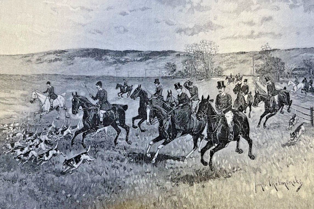1886 Cross Country Horse Riding in America Riding to the Hounds illustrated