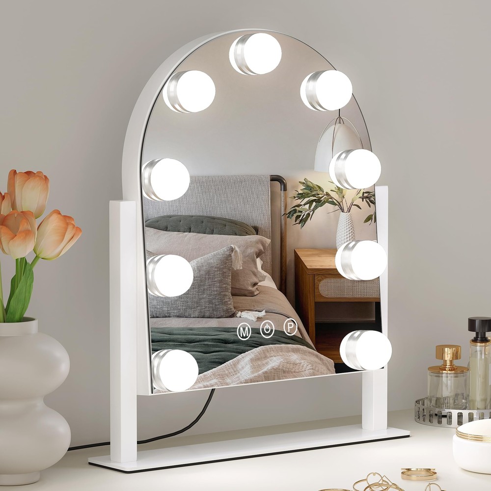 Vanity Mirror with Lights, 14''x12'' Arched Hollywood Makeup Mirror with 3 Co...