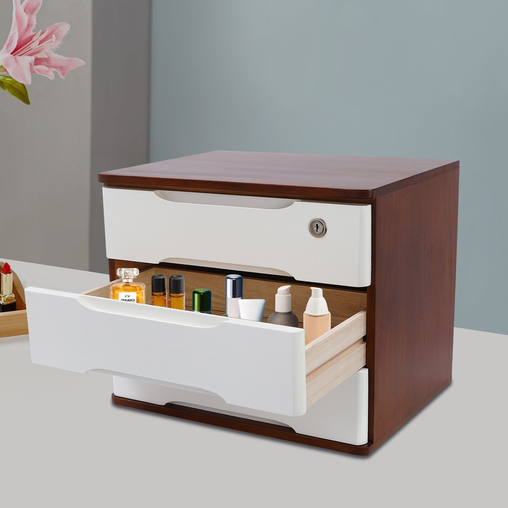 Wooden Desktop Organizer with Lock for Home Office Storage & Display  