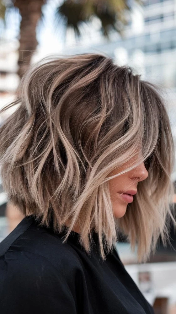 100% Human Hair Short Wave Balayage Brown Blonde Highlight Lace Front Wave Wig