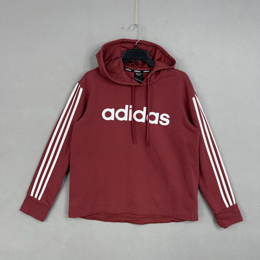 Adidas Hoodie Womens Large Burgundy 3-Stripes Essentials Pullover Logo Street