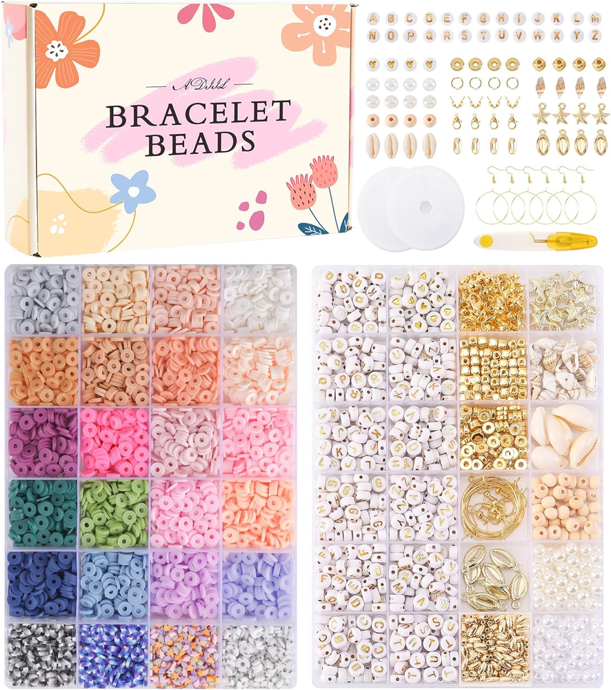 7200 Pcs 24-Color 6mm Polymer Heishi Clay Beads for DIY Friendship Bracelets