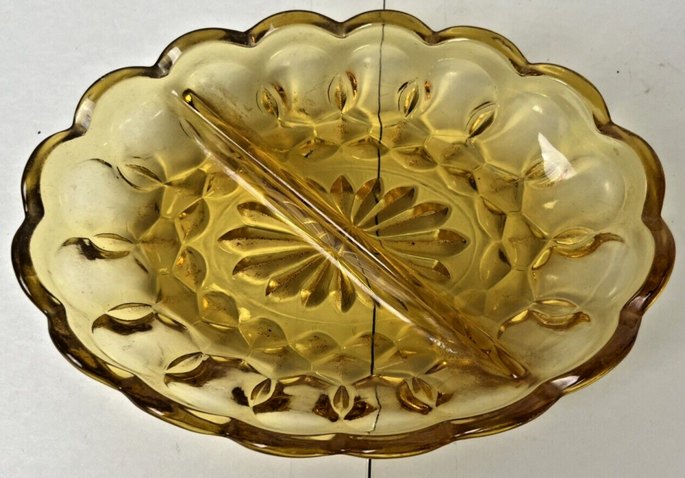 Vintage Amber Brown Candy Dish with Divider for Home Decor