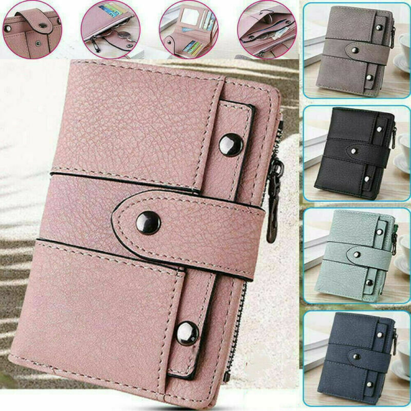 Women's Leather Folding Coin Card Holder – Compact Short Wallet Purse  