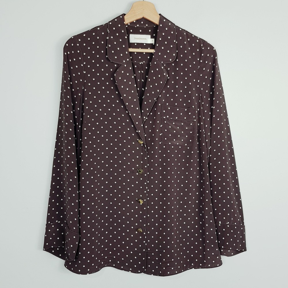ZIMMERMANN Womens Size 0 or 8 / US 4 Silk Polka Dot Karmic Relaxed Lounge Shirt