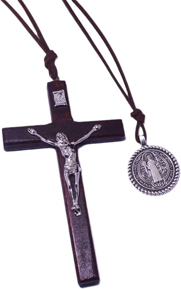 Wooden Cross Necklace for Men - Holy Medal Pendant Necklaces Jewelry Gifts for W