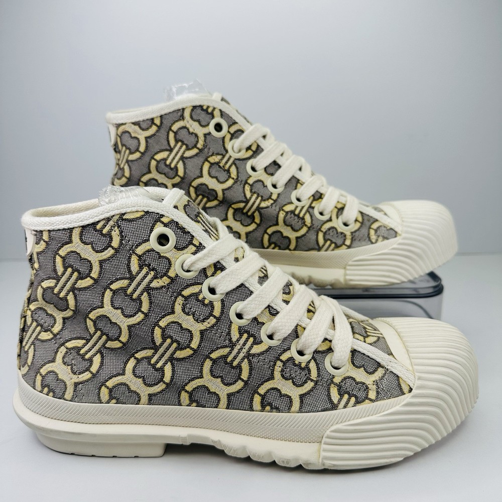 Tory Burch Buddy Cap Toe High Top Sneakers Women's Size 7 Off White Canvas Shoes