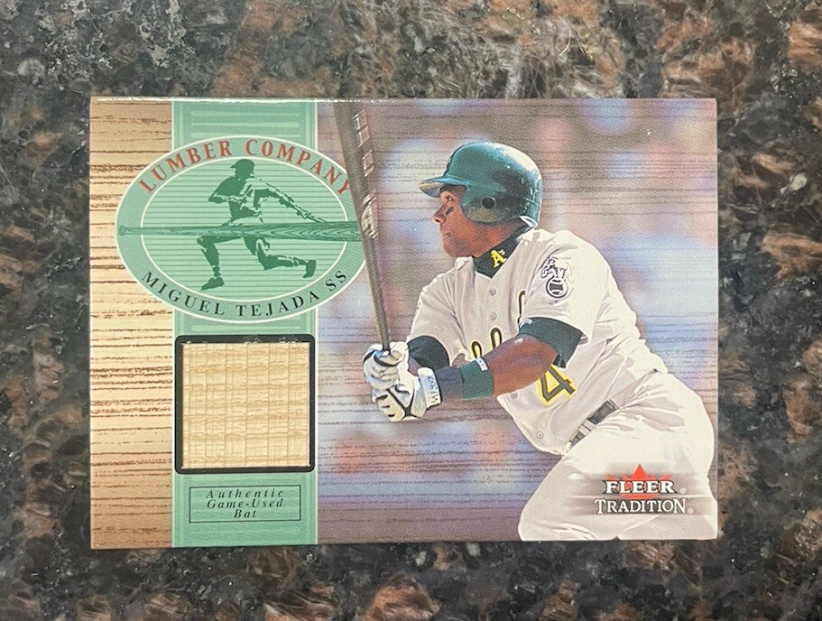 2002 (ATHLETICS) Fleer Tradition Lumber Company Game Bat #27 Miguel Tejada