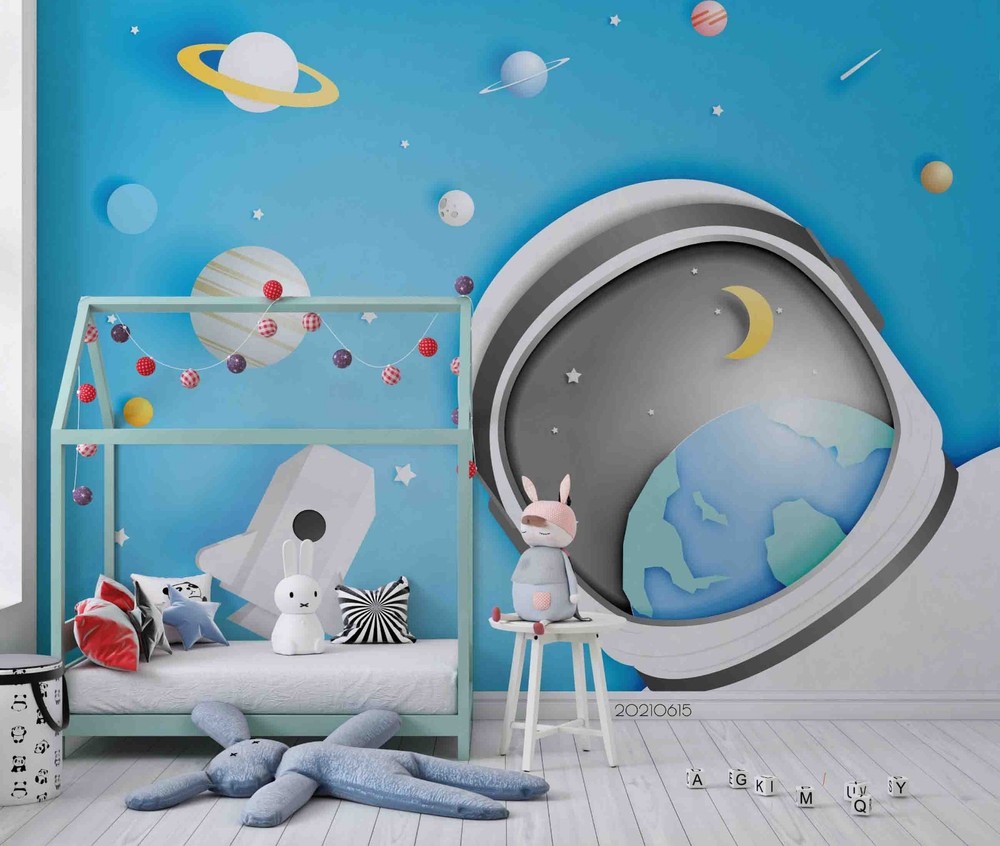 3D Paper Cut Space Planet Rocket Wall Murals Wallpaper Murals Wall Sticker 2