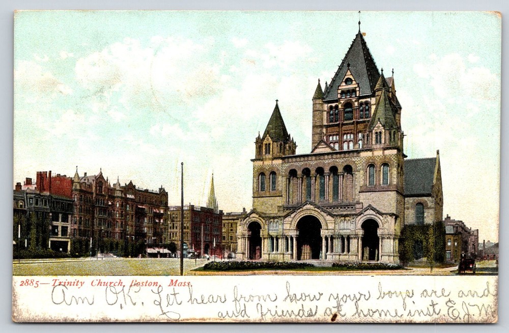 Original Old Vintage Outdoor Postcard Trinity Church Boston Massachusetts 1907
