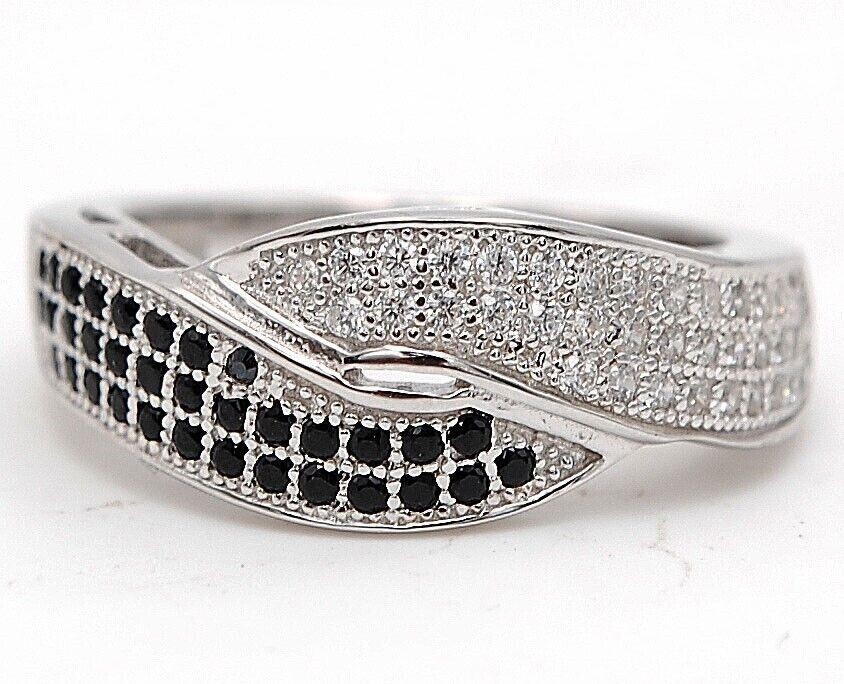 1CT Black Sapphire & Topaz Sterling Silver Ring Sizes 7-9