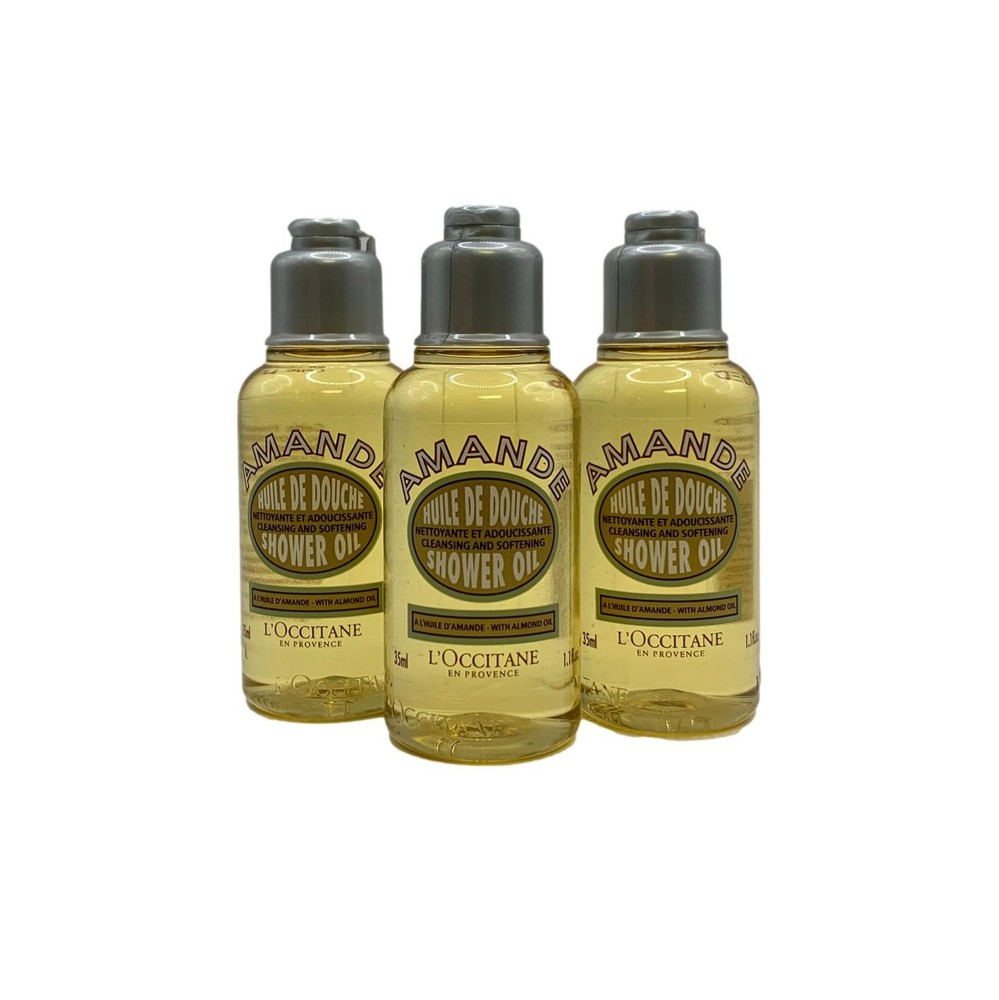 3X L'Occitane Amande Almond Shower Oil Cleansing Softenin 1.1oz 35ml ea Travel
