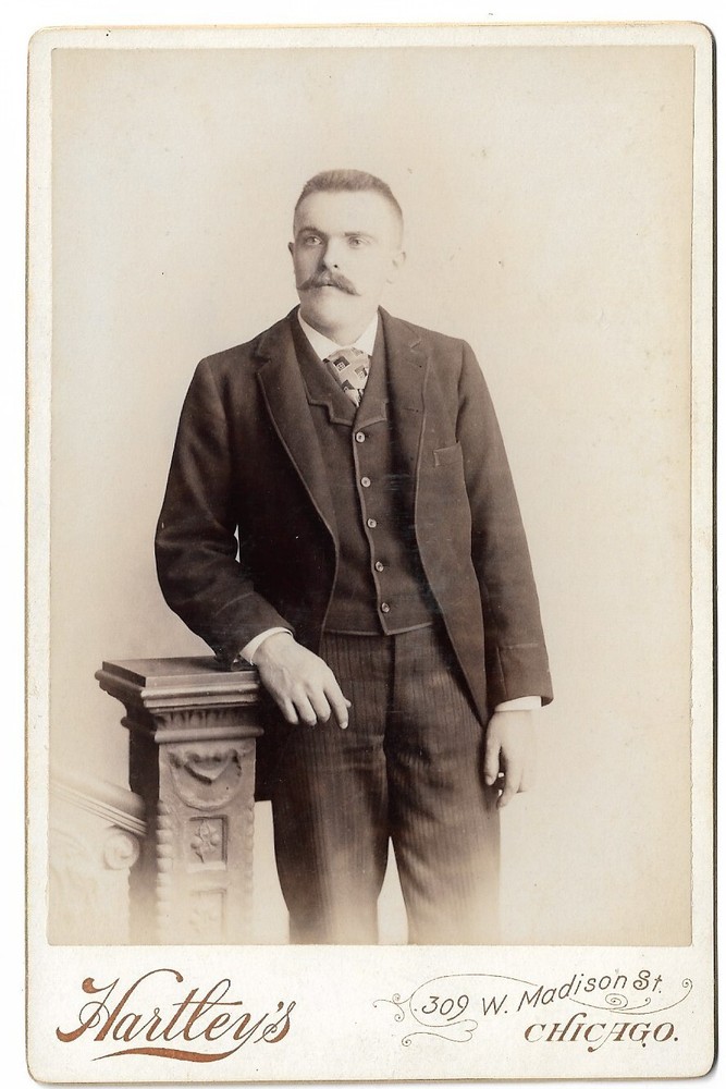 Cabinet Card Photograph Mustached Man from Chicago taken by Hartley's