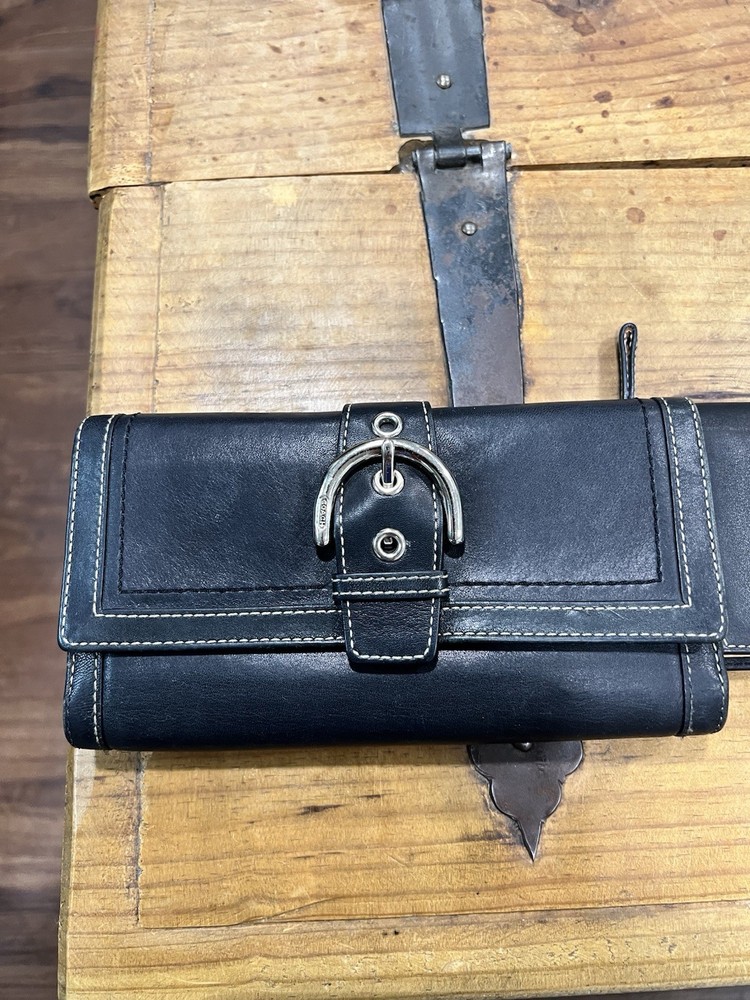 Vintage Coach Black Leather Clutch Wallet for Women