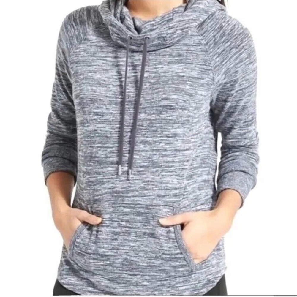 Athleta Techie Heather Grey Women's Kangaroo Pocket Cowl Neck Hoodie Size L
