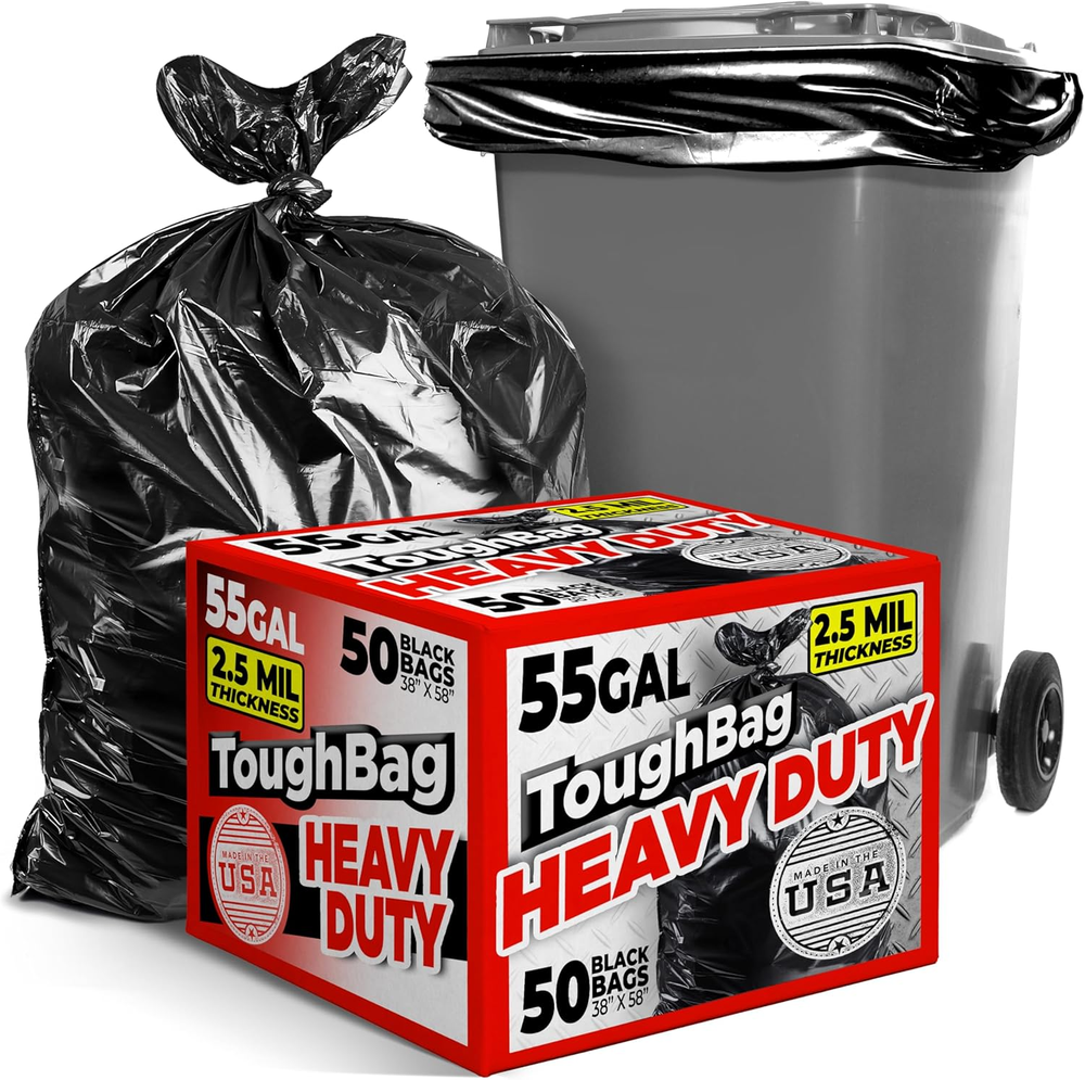 55 Gallon Trash Bags, 2.5 Mil Contractor Bags - 50 Count, Large 55-60 Gallon Tra