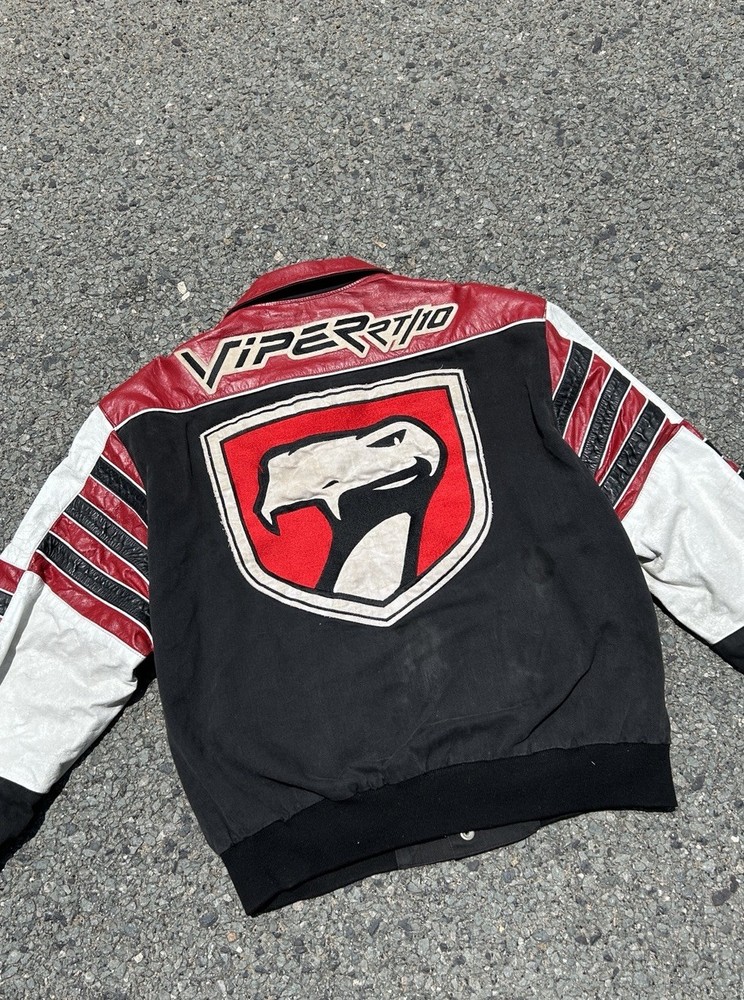 Vintage 90s Jeff Hamilton Viper NASCAR Leather Racing Jacket Retro Style