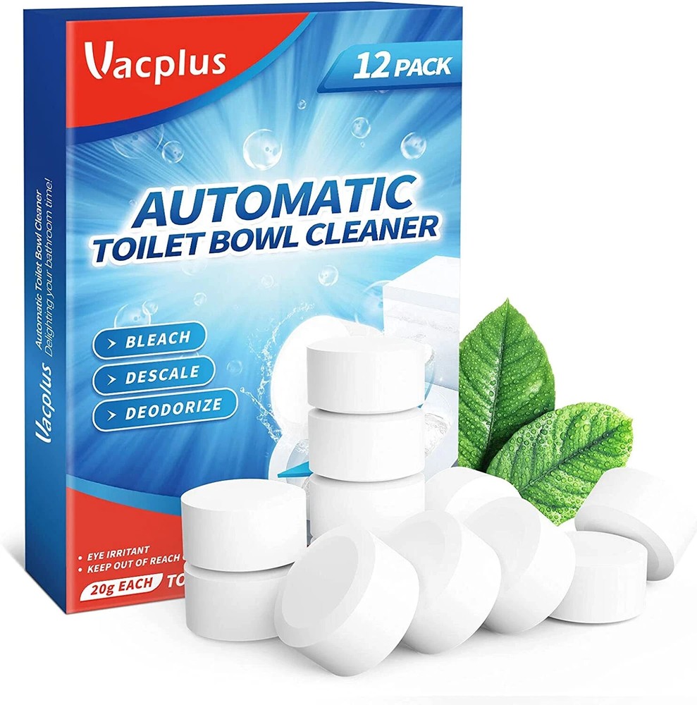 Vacplus Automatic Toilet Cleaner Tablets 12 Pack with Bleach for Bathroom Cleaning