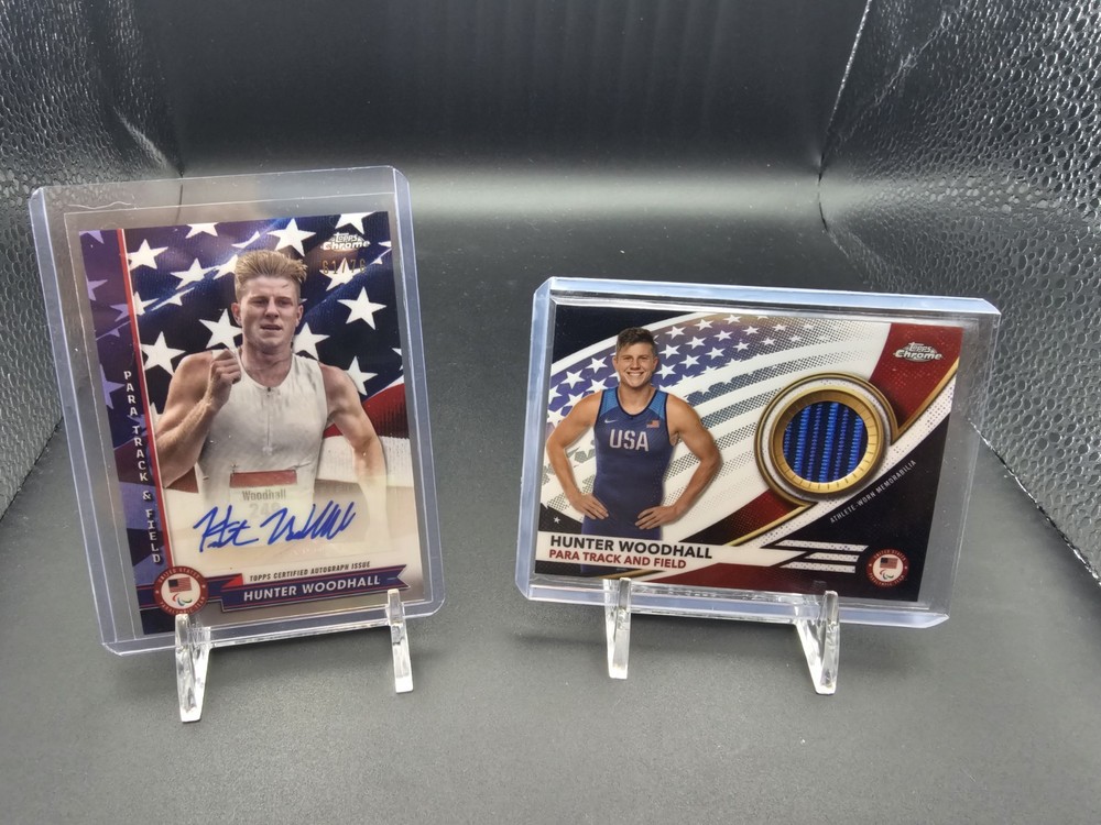 HUNTER WOODHALL TOPPS CHROME OLYMPICS US FLAG REFRACTOR AUTO #/76 + PATCH COMBO!