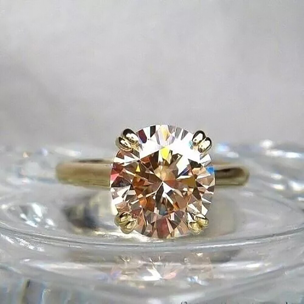 3.45 Ct Champagne Diamond Solitaire Ring in 925 Silver Party Favorite