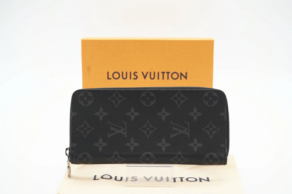 LOUIS VUITTON Eclipse Zippy Wallet Long Black Coated Canvas Used