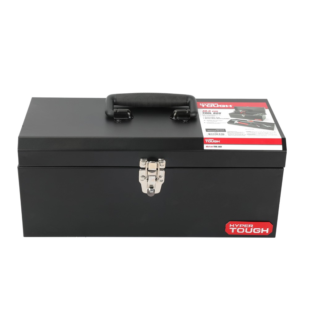 16-Inch Heavy-Duty Black Metal Tool Box with Removable Tray Free Shipping