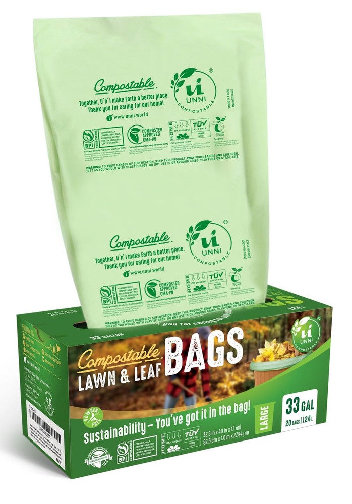 Compostable Lawn & Leaf Liner Bags, 30-33 Gallon, 124 Liter, 1.1 Mil Extra Th...
