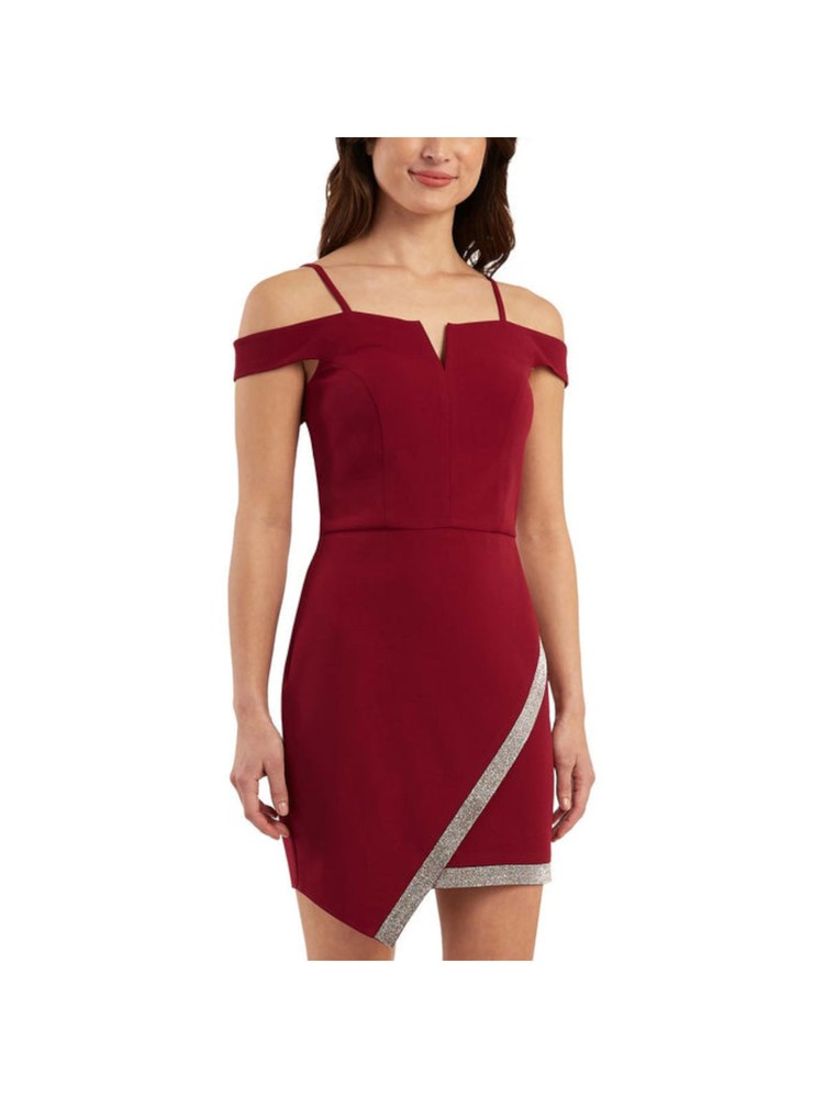 BCX Womens Burgundy Notch Asymmetrical Hem Spaghetti Strap Dress 9