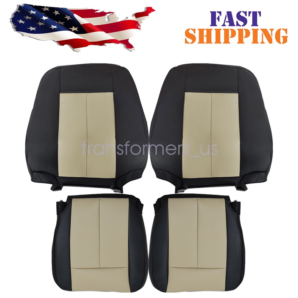 For 2007-2014 Ford Expedition Driver & Passenger Leather Seat Cover Black & Tan