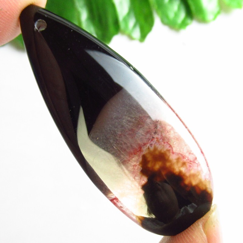 48x20x7mm Red Black Onyx Druzy Geode Agate Teardrop Pendant Bead D75276