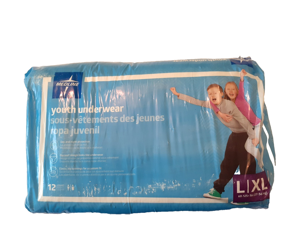 Medline Youth Underwear Pull-Ups 12 Count Package Size L-XL (60-125 lbs.)