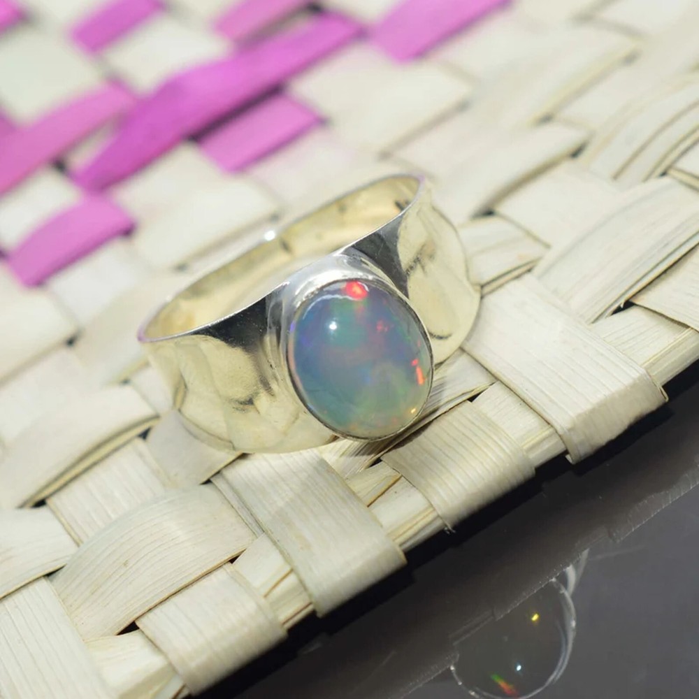Welo Ethiopian Opal 925 Silver Gemstone Ring Handmade Promise Day Unisex Jewelry