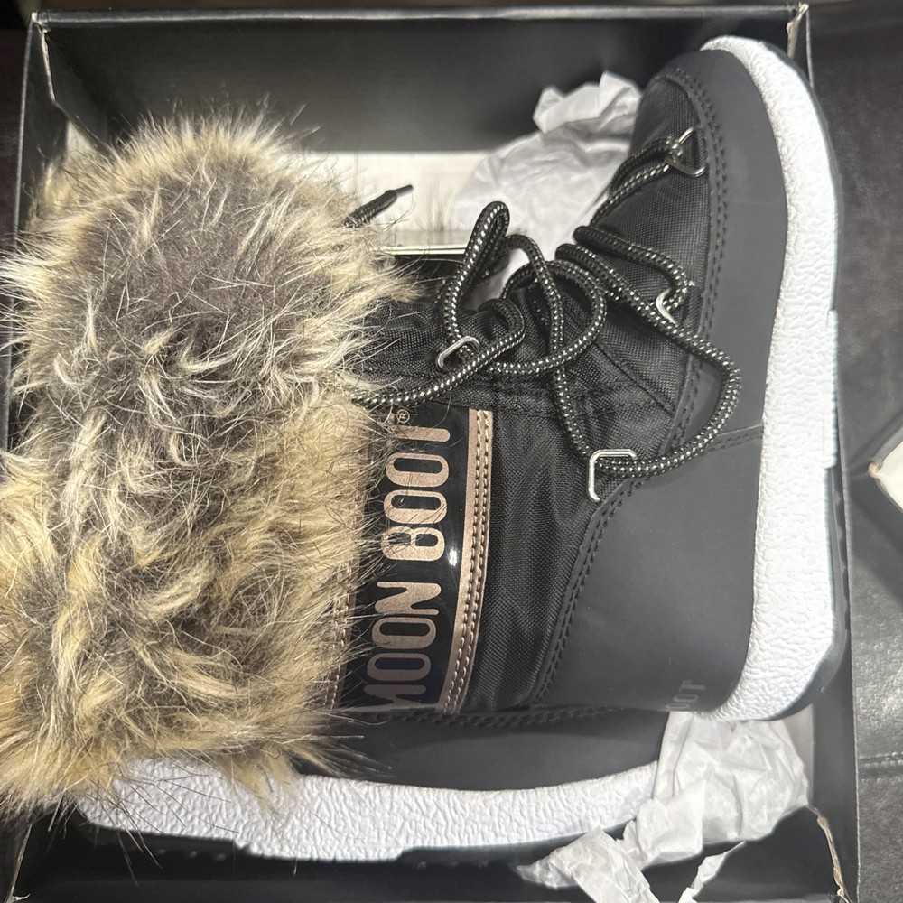 MOON BOOTS Monaco Kids Girls Black Copper Boots Size 12.5 New In Box