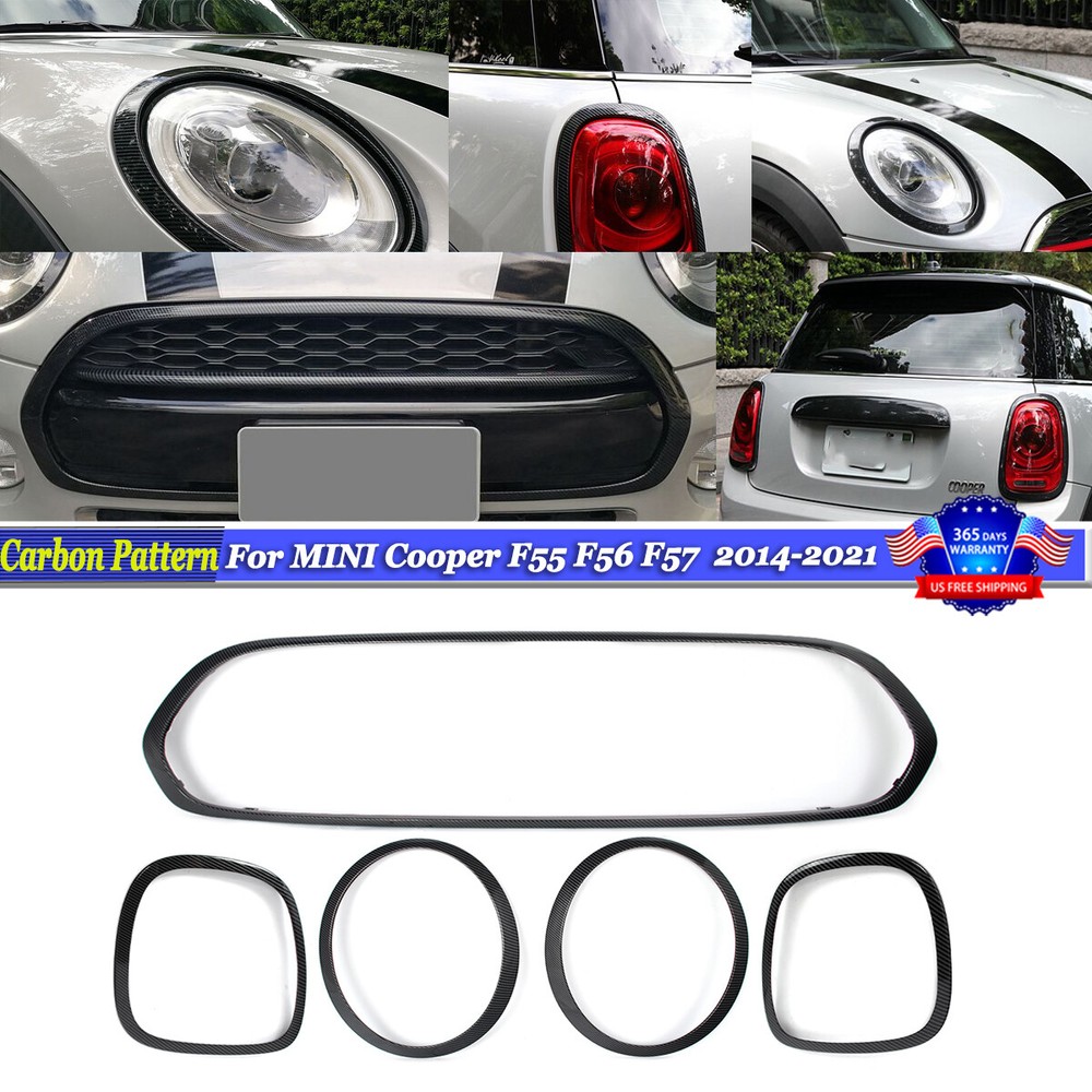 5PCS Grille+Headlight+Taillight Surround Trim For 14-21 Mini Cooper F55 F56 F57