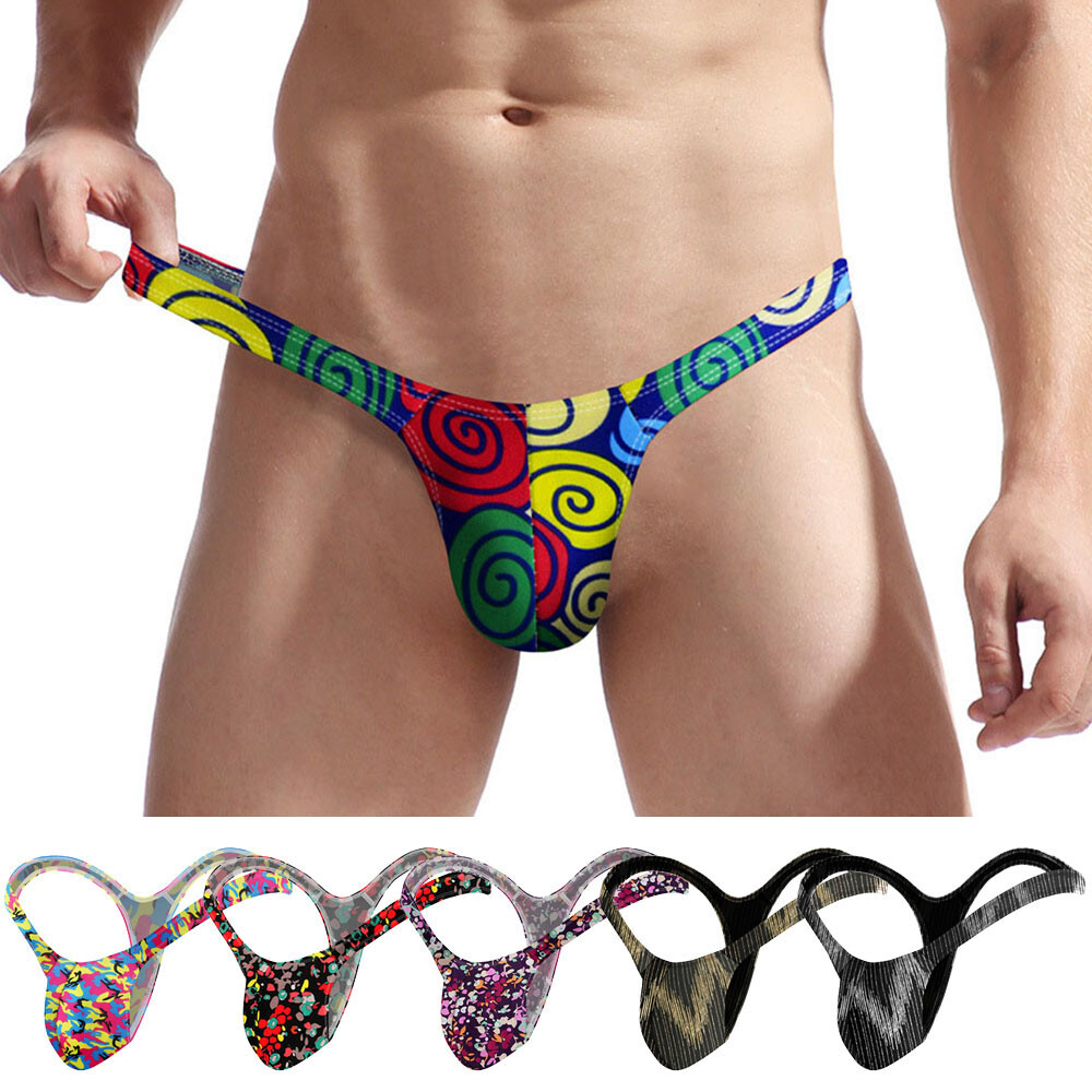 Men Thongs T back Convex Underwear G-string Lingerie Printed Briefs Sexy Panties
