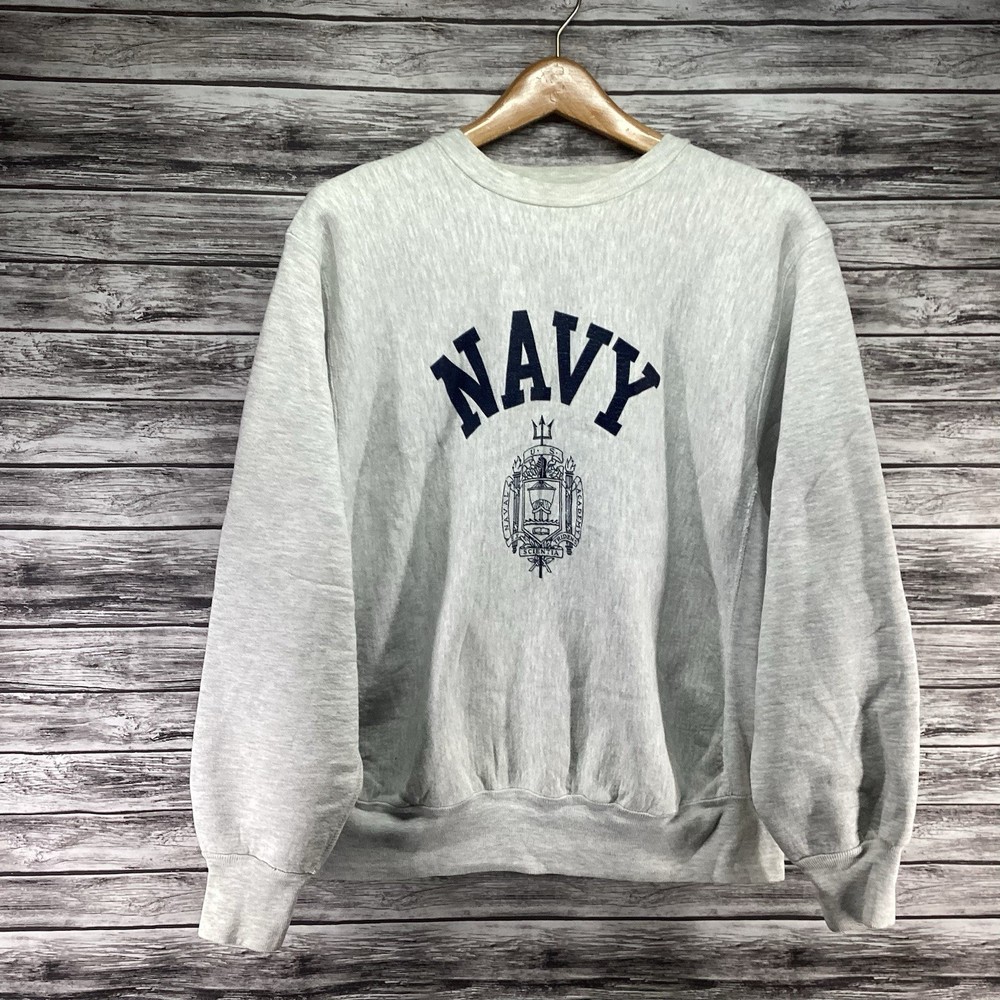 Vintage Navy Sweatshirt Mens Large Gray MV Sport Pro Weave US Naval Academy 90s