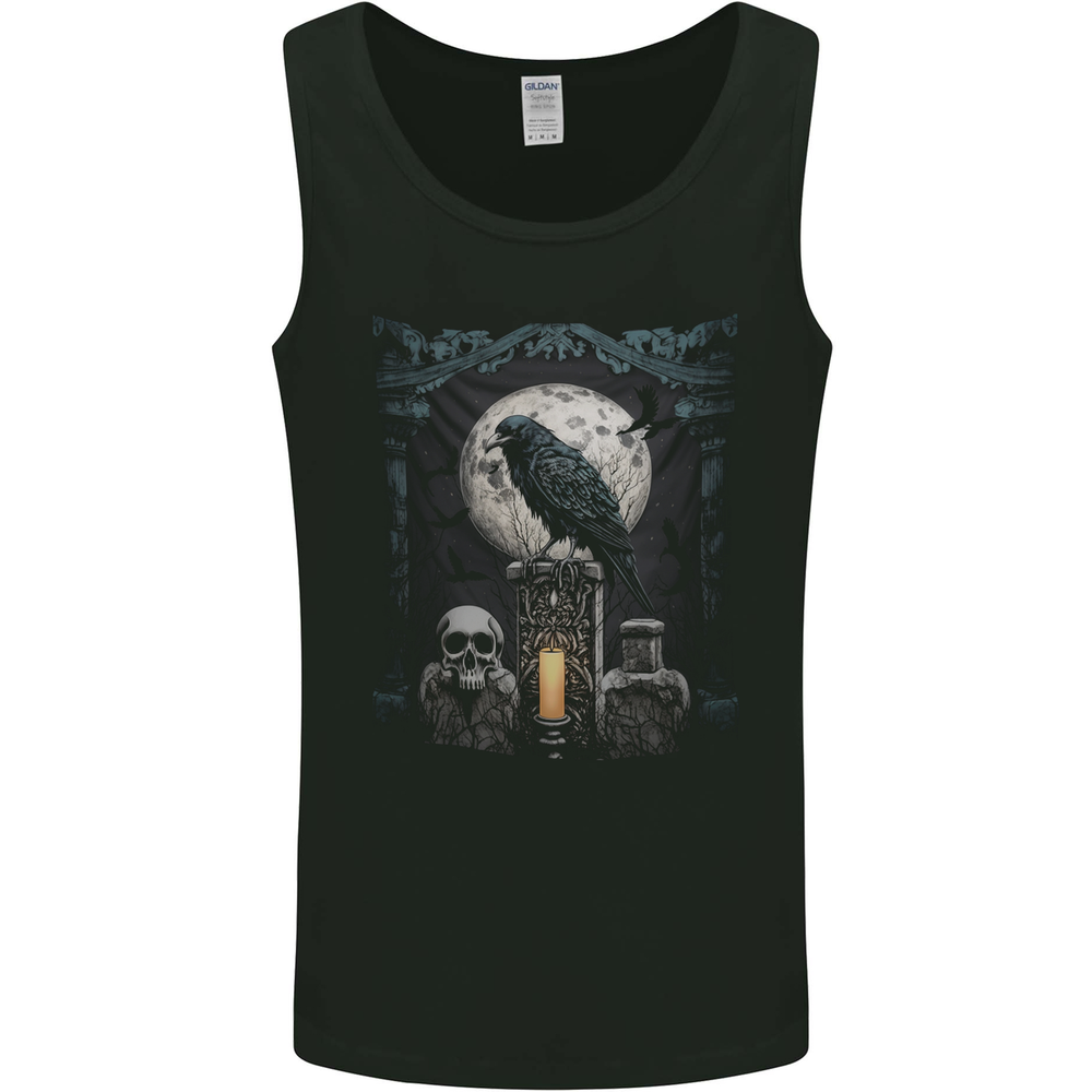 Gothic Skull and Crow With Arch and Moon Mens Vest Tank Top