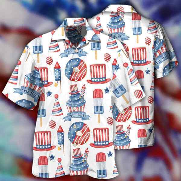 Independence Day Watercolor 3D Hawaiian Shirt with Printed Icons