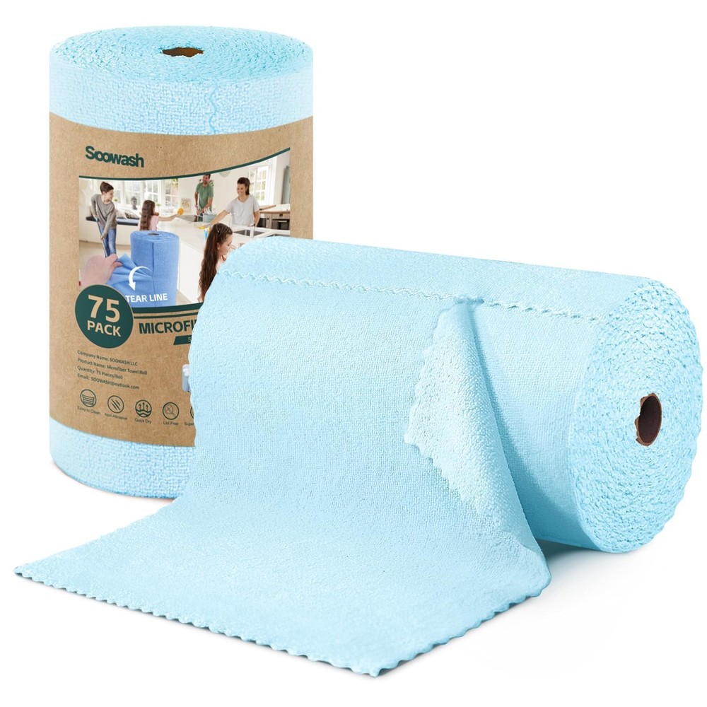 Microfiber Cleaning Cloths Roll, 75 Pack Tear Away Microfiber Towels Roll, 12...