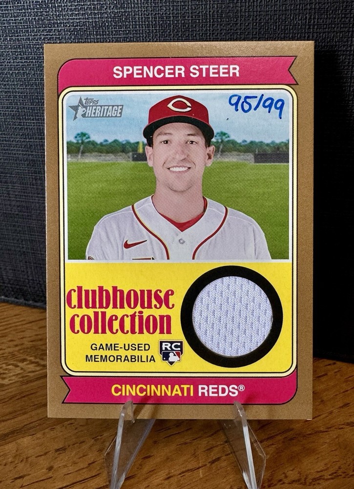 2023 Topps Heritage High Number SPENCER STEER Clubhouse Relic GOLD 95/99 Reds RC