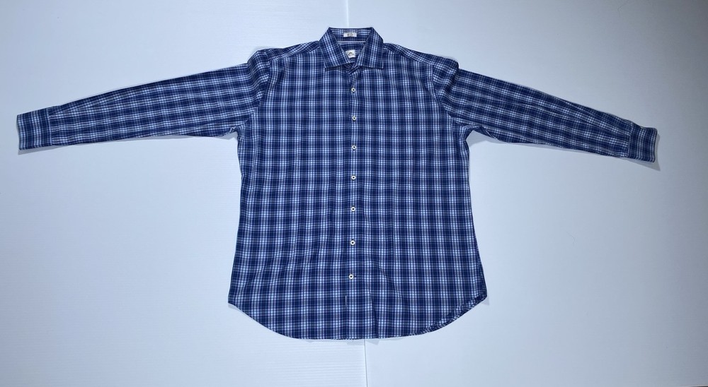 Peter Millar Shirt Blue Plaid Button Down Long Sleeve Men's Size Large cotton