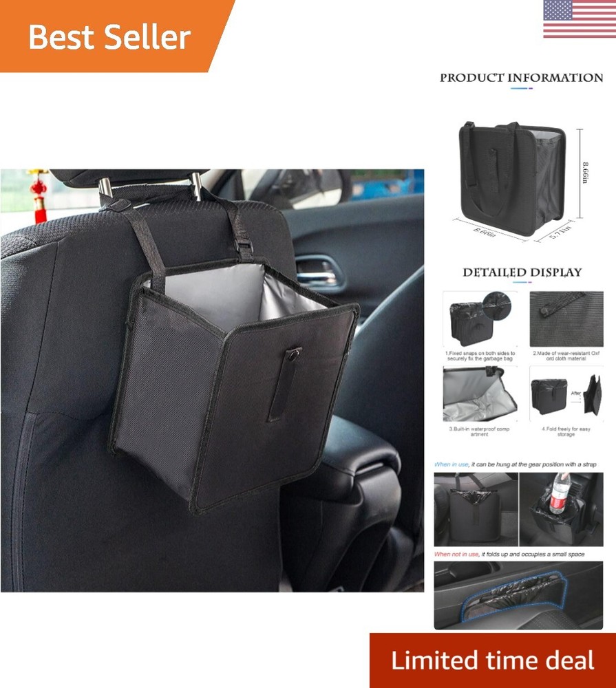 Foldable Car Storage Bag - 1.85 Gallon Leakproof Trash Can for Clean Interiors