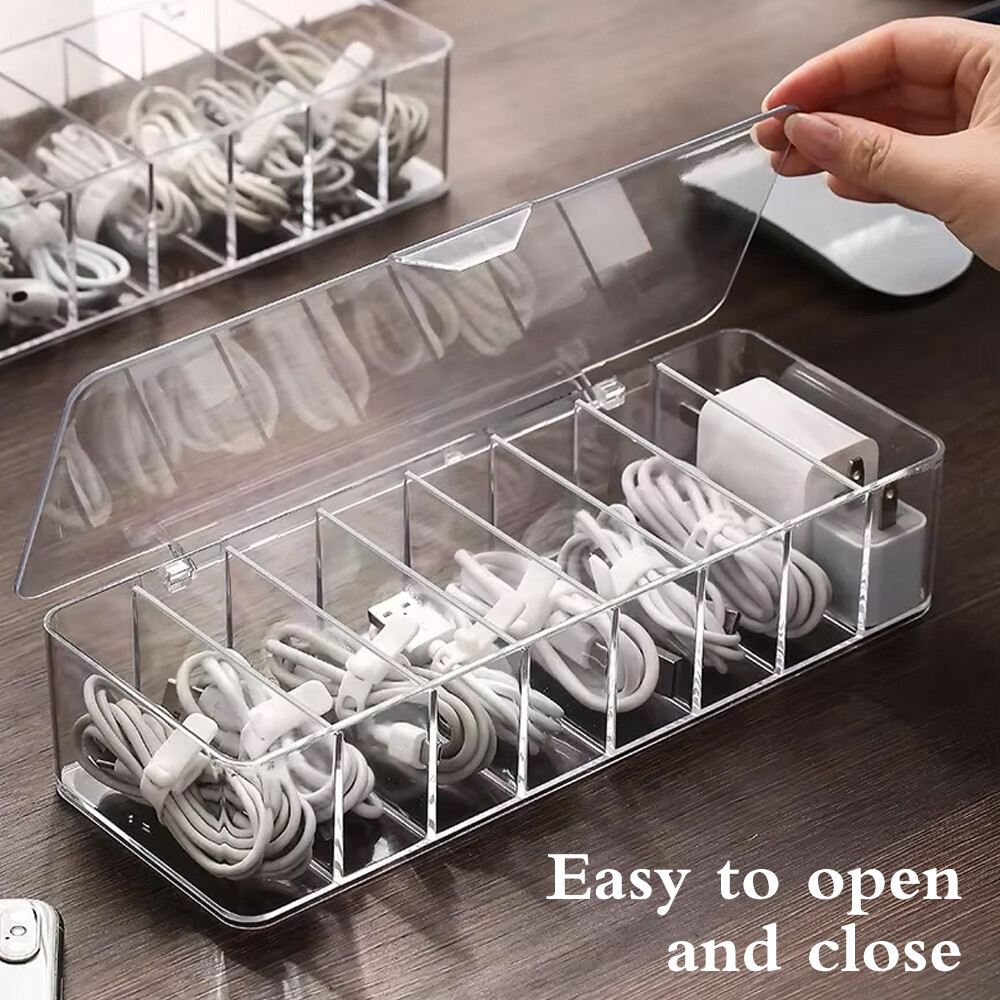 USB Cord Phone Charger Organizer Earphone Box Data Cable Case Storage Box White