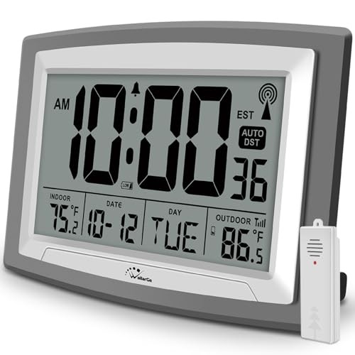 12.5 Inch WallarGe Atomic Clock with Indoor Outdoor Temperature Display