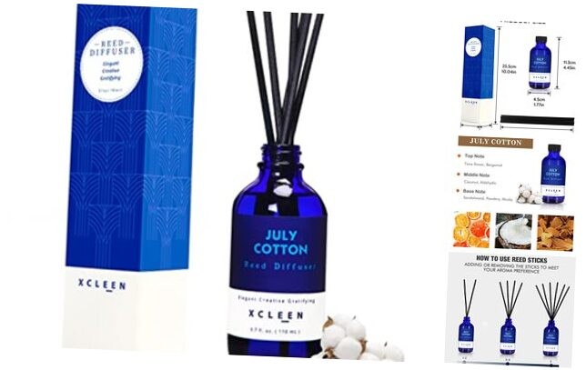 Reed Diffuser Set, 3.7 Oz Aromatherapy Scented Oil 3.7 Ounce July Cotton