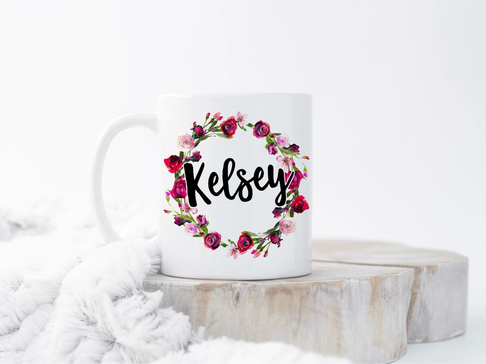 Floral Name Mug Custom Name Mug Personalized Mug Custom Coffee Mug Monogram Mugs