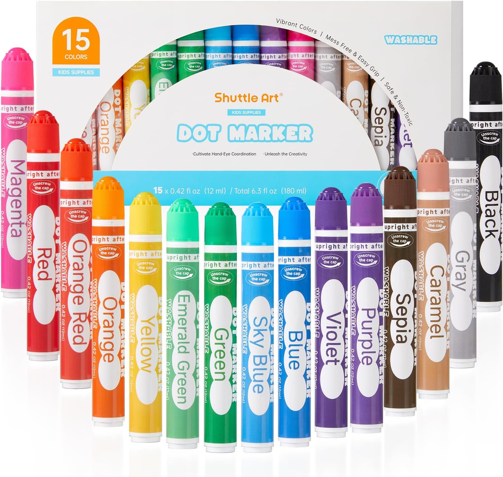Shuttle Art Dot Markers, 15 Colors Washable Markers for Toddlers,Bingo Daubers S