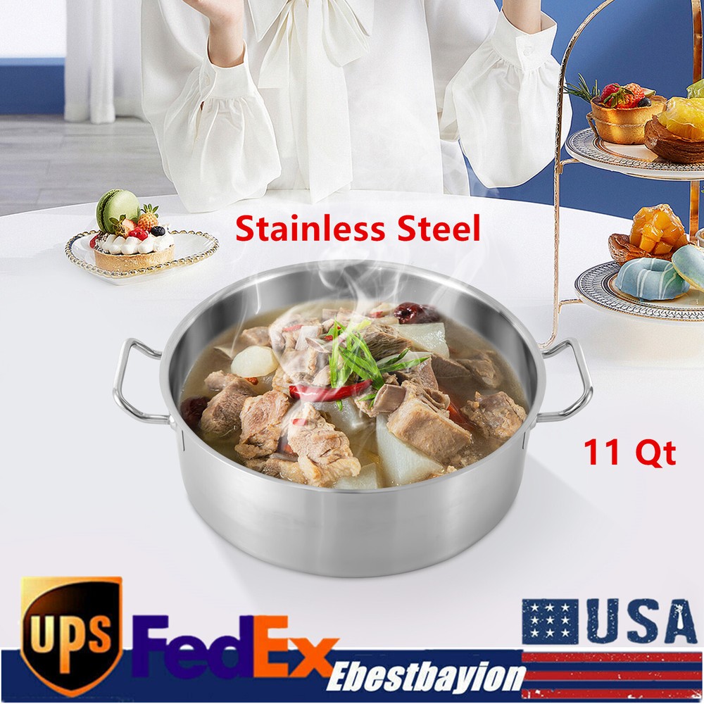 11 Qt Stainless Steel Stock Pot with Glass Lid for Soup Cooking