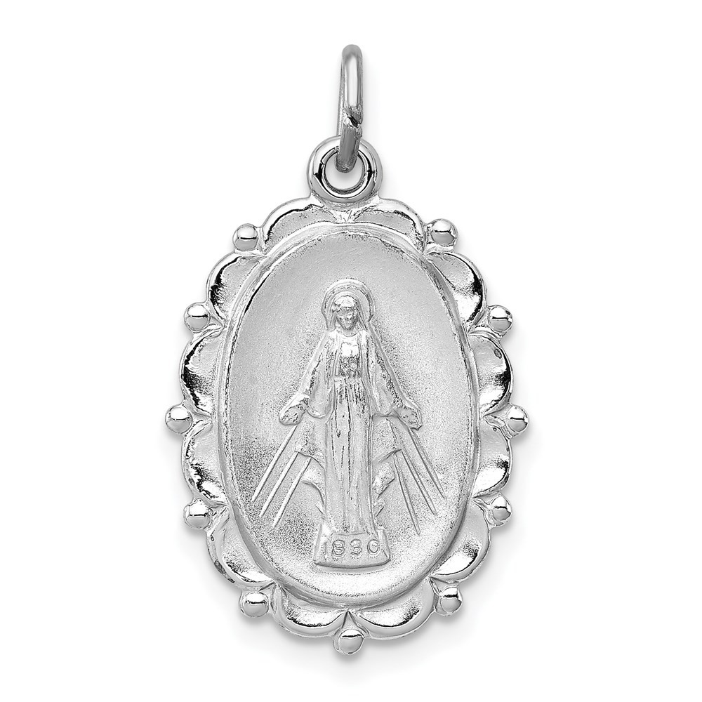 Sterling Silver Platinum-plated Miraculous Medal Pendant L-0.99 Inch