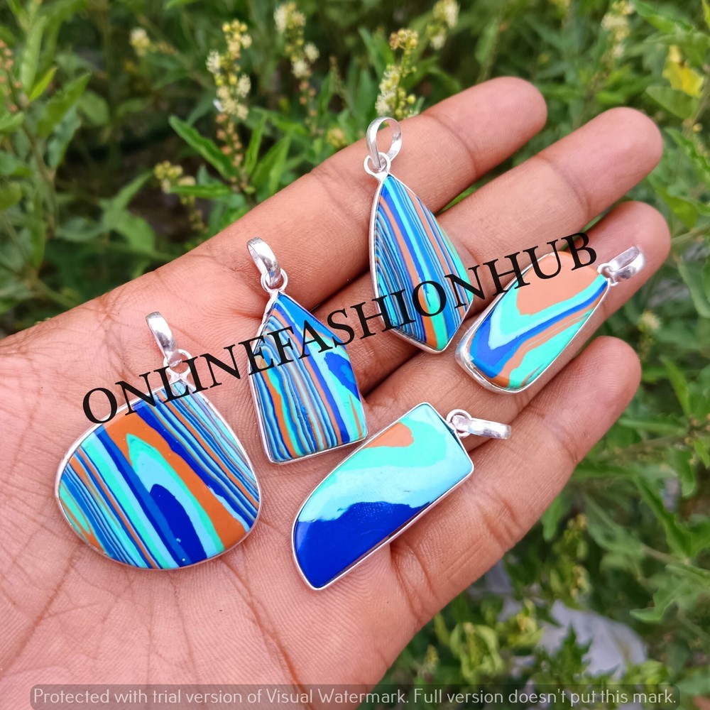 Bumper Sale 100 PCs Blue Calsilica Gemstone 925 Silver Plated Pendants Lot